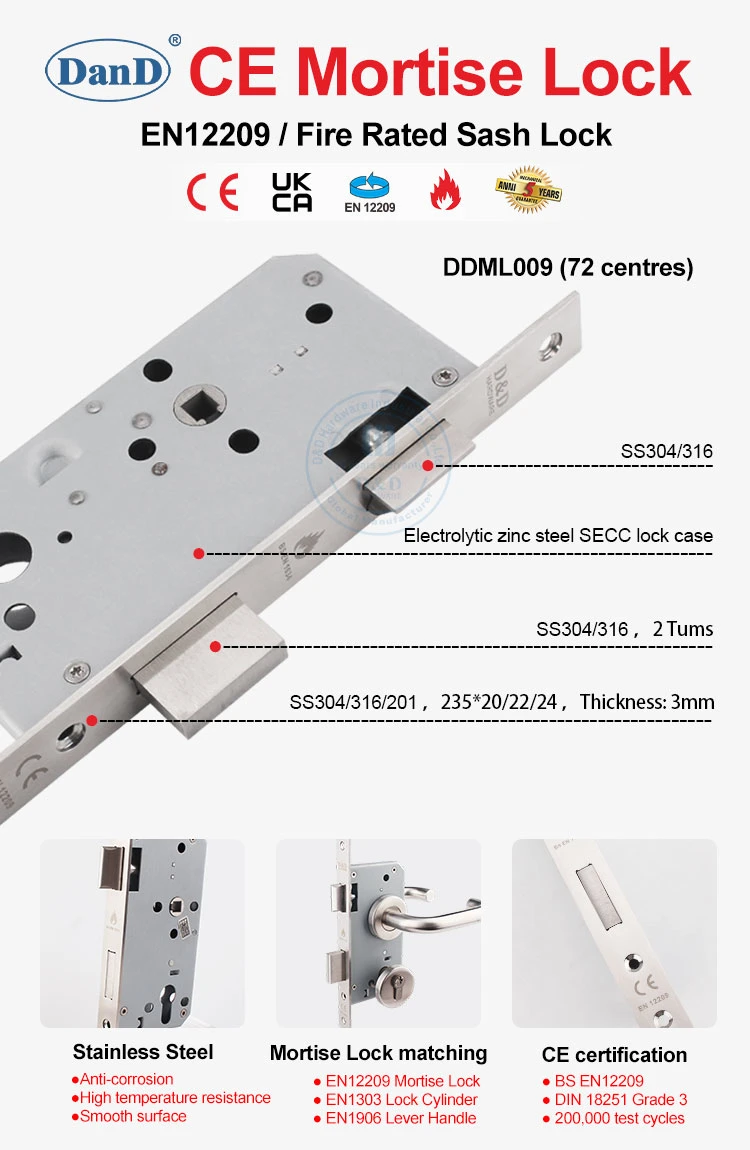 BS En12209 Fire Exterior Door Commercial Mortise Key Deadbolt Sash Lock