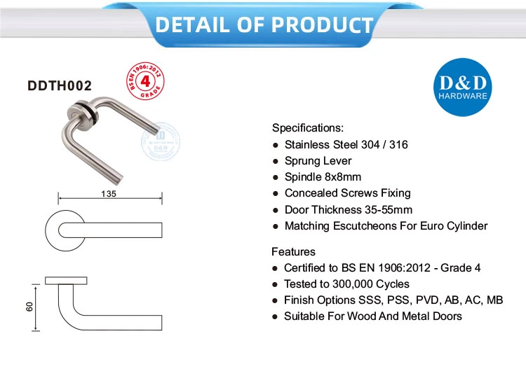 En1906 Class 4 Straight Keyless Entry Round Rose Door Lever Handle