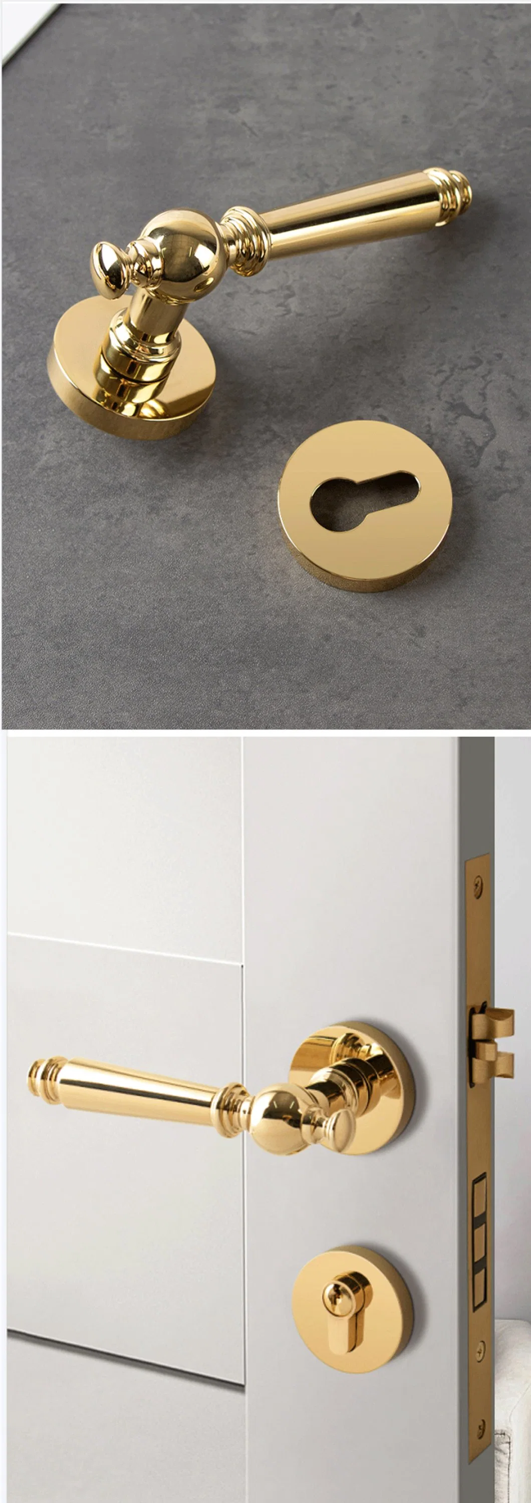 Modern Zinc Alloy Design Pull Handle and Lock Gold Color Luxury Door Handle for Bedroom