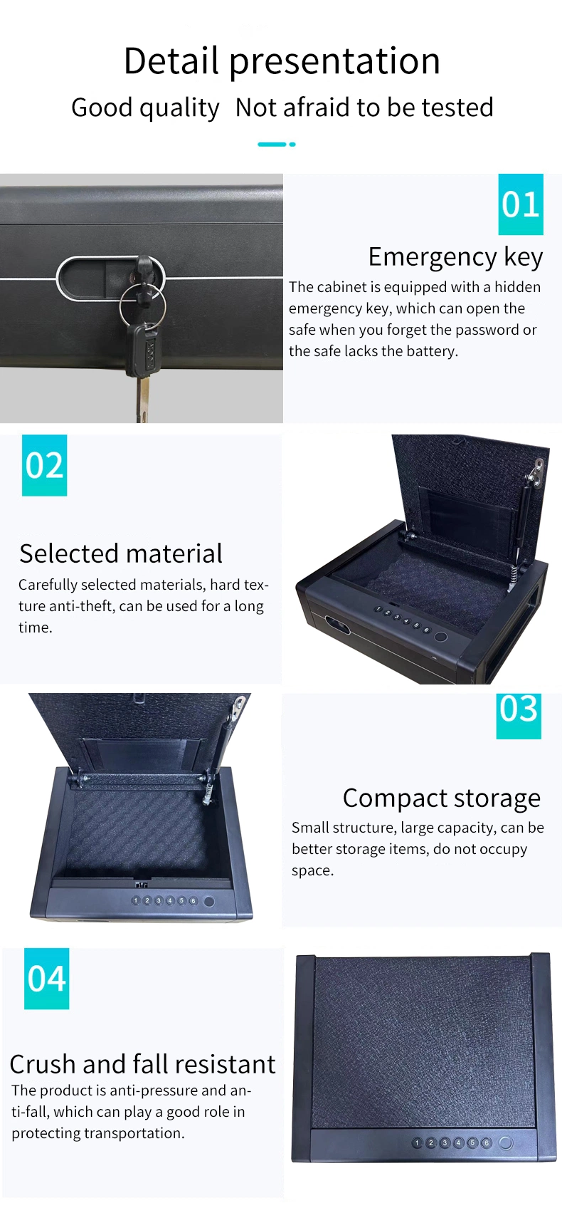 Small Biometric Fingerprint Quick Access Electronic Digital in Drawer Handgun Pistol Safe