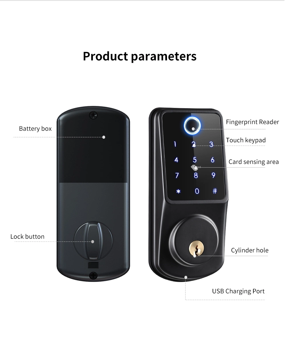 2022 Tuya WiFi Front Door Outdoor Ttlock APP Touchpad Electronic Smart Lock