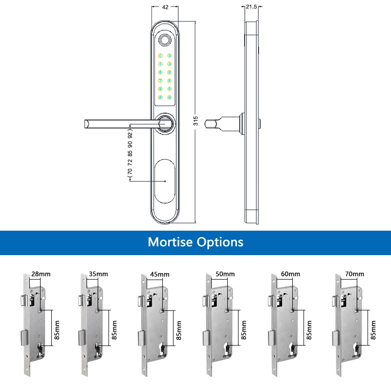 Jcf3366 Aluminum Alloy Tuya Smart Fingerprint Lock with 3585 Mortise