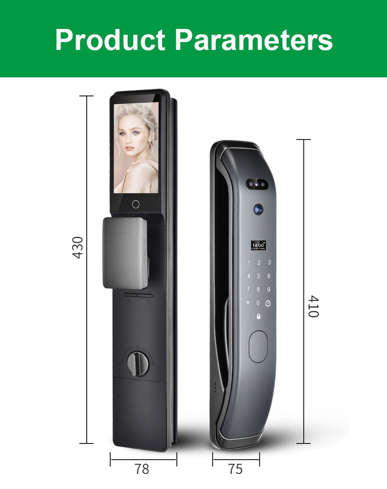 Smart WiFi Door Lock 3D Face Recognition 5.0-Inch Color Screen Fingerprint Password Key Unlock Dual Lithium Battery Door Lock