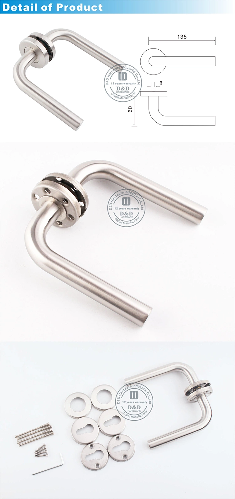 En1906 Stainless Steel Hardware Safety Commercial Door Lever Handle