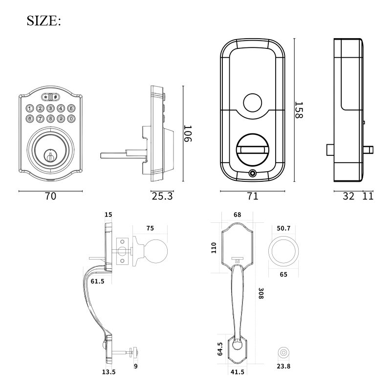 Password Smart Entrance Lock for 35-45mm Door Thickness