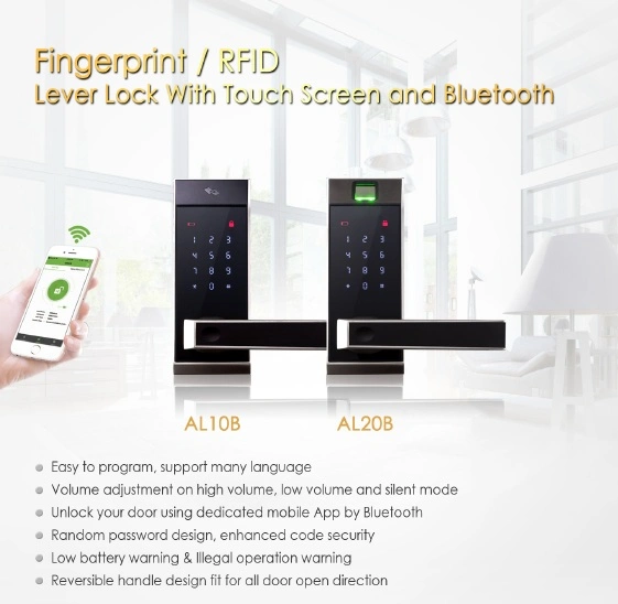 Smart Touch Screen and Bluetooth Fingerprint/ RFID Lever Lock