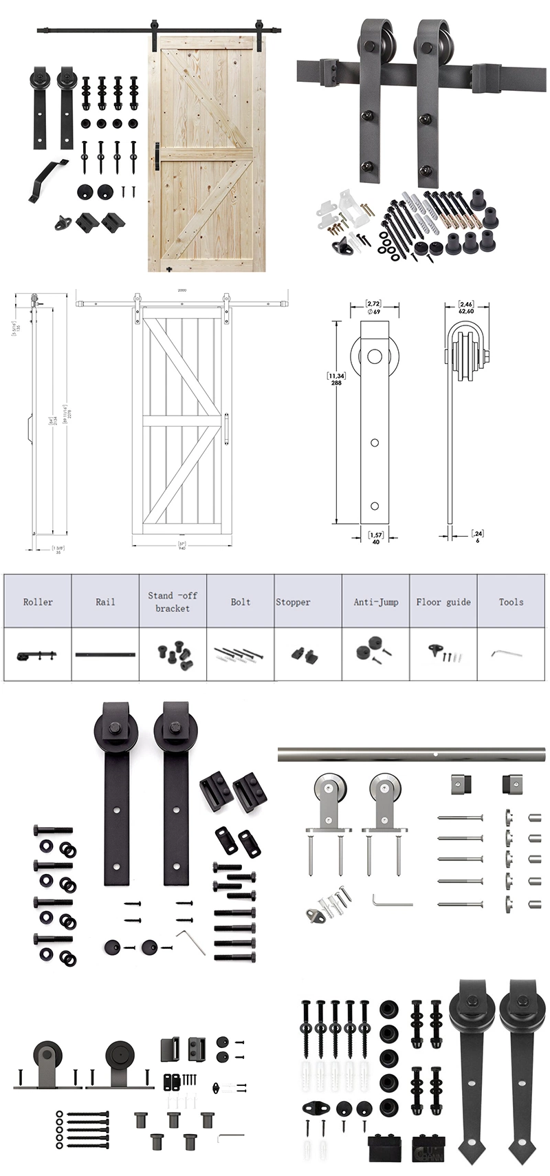 Tsq04 Black Classic Barn Door Hardware for Sliding Barn Doors, Sliding Door Hardware Barn Strap Style