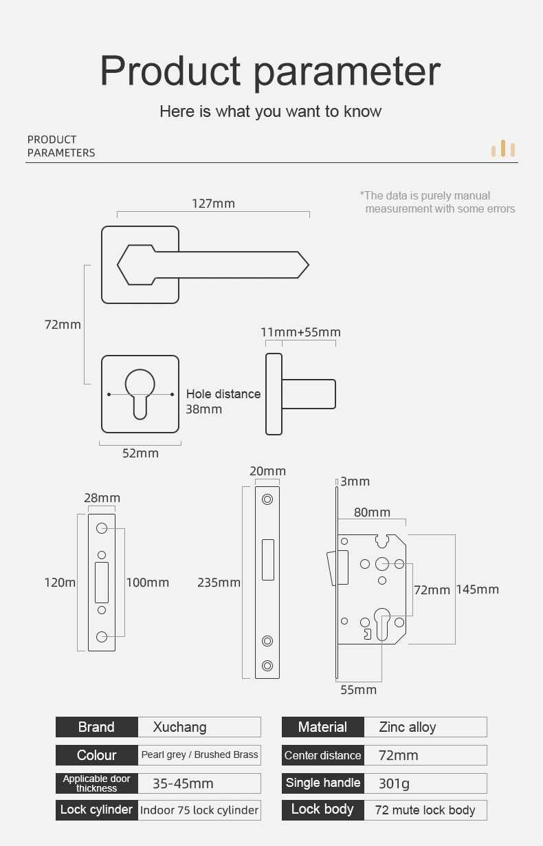 Classic Zinc Alloy American Style Inside Gold Split Set Interior Door Handle with Key Set Silent Lock