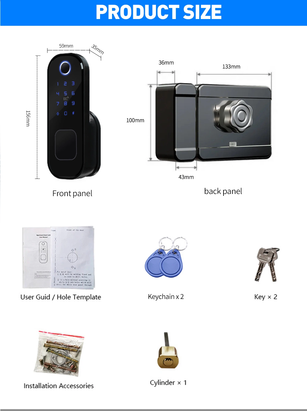 Waterproof Outdoor Fingerprint Lock Ttlock Smart WiFi Gate Door Rim Lock Remote Control