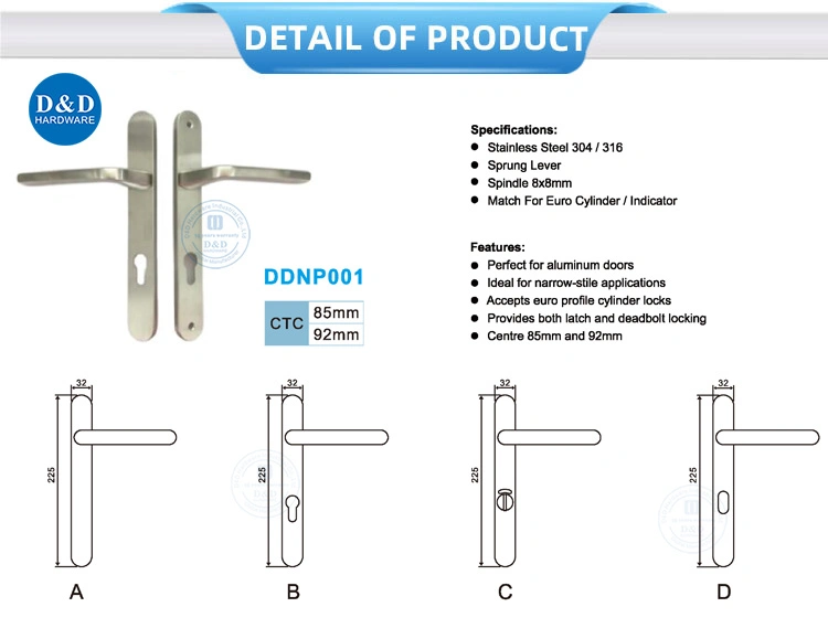 SS316 Decorative Hardware Backplate Lever Handle for Narrow Wooden Door