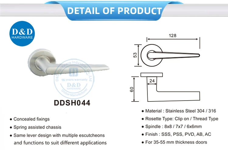 Construction Hardware SS304 Inside Indoor Door Handle Lever for Wooden Door