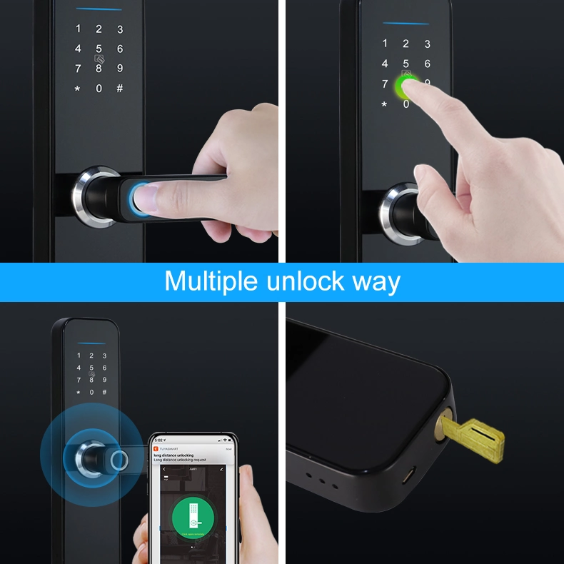 Tuya WiFi APP Electronic Intelligent Main Gate Fingerprint Digital Handle Door Keyless Smart Lock with Multiple Language