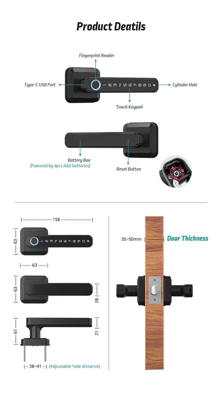 Best Selling Ttlock APP Fingerprint Digital Globe Locks Smart for Wooden Door