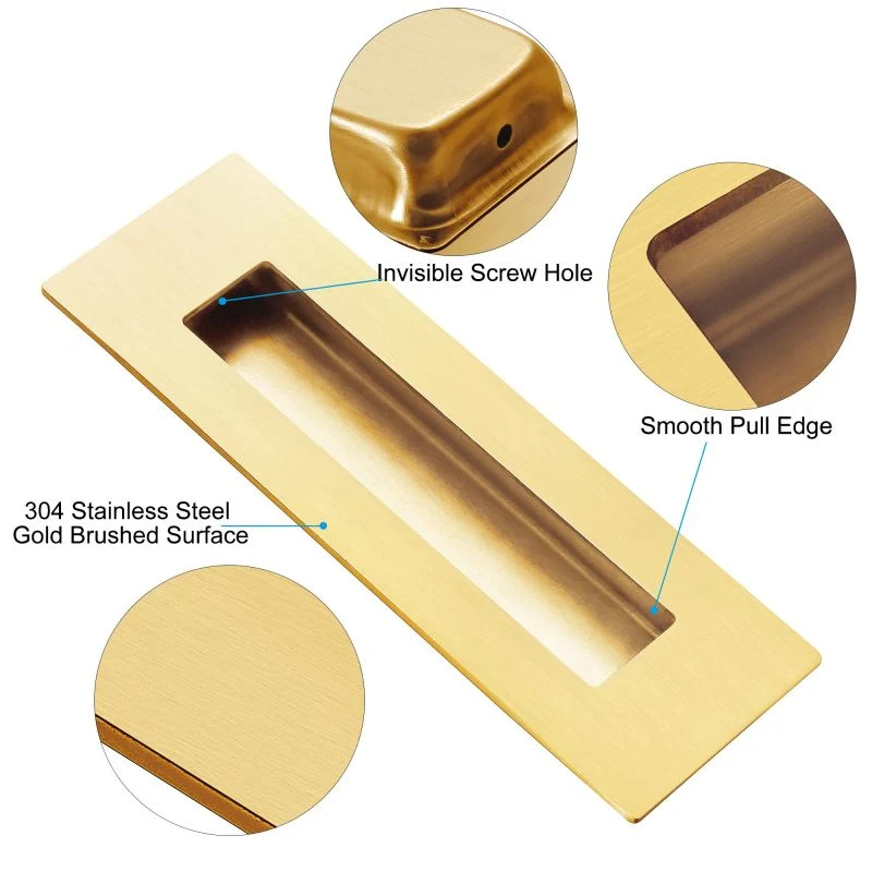 Hardware Pocket Closet Door Brushed Gold Stainless Steel Rectangular Door Handle