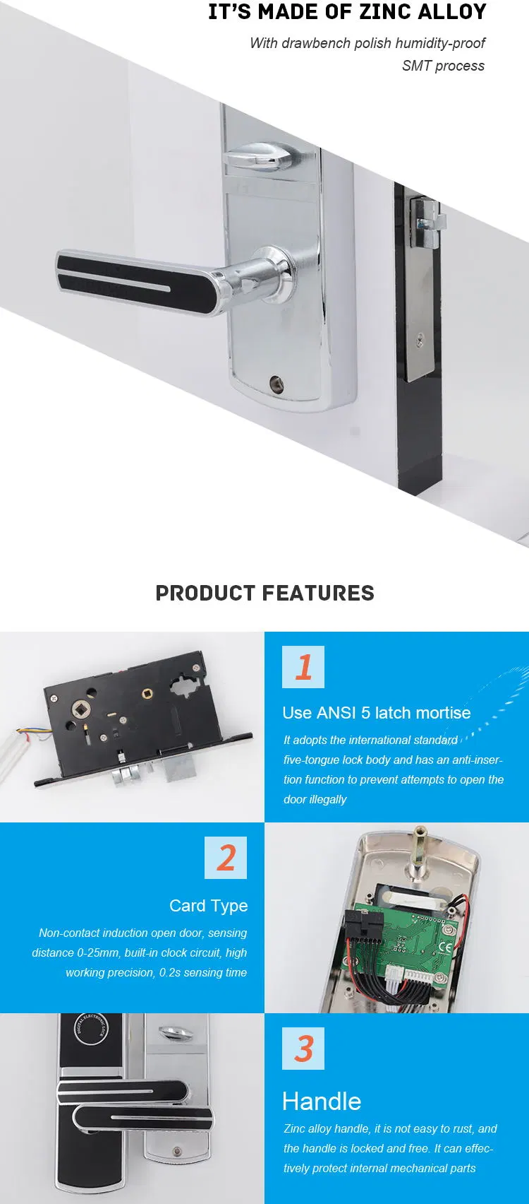 E719 Best Selling Turning Round Handle Hotel Room Smart Door Lock