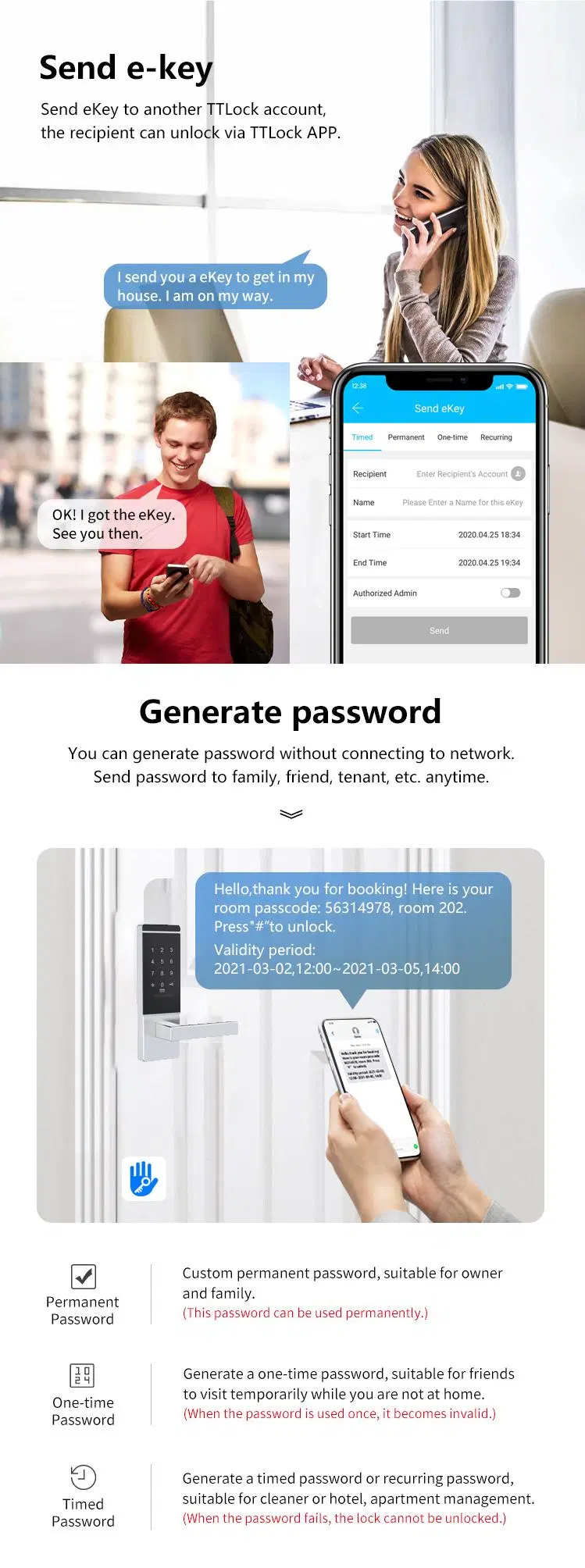 Wireless Ttlock APP Digital Hotel Key Card Electronic Lock