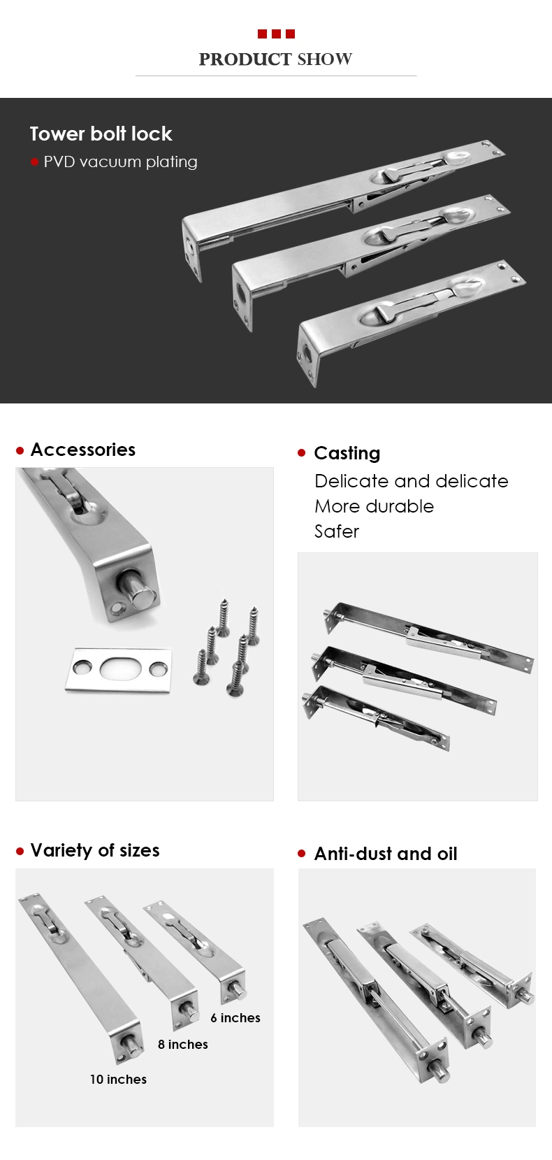 Stainless Steel House Lockable Flush Vertical Door Bolt Lock