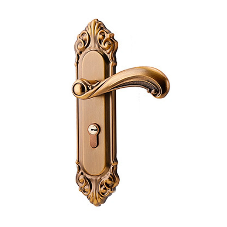 European Style Luxury Gold Mute Room Door Lock Handle with Plate