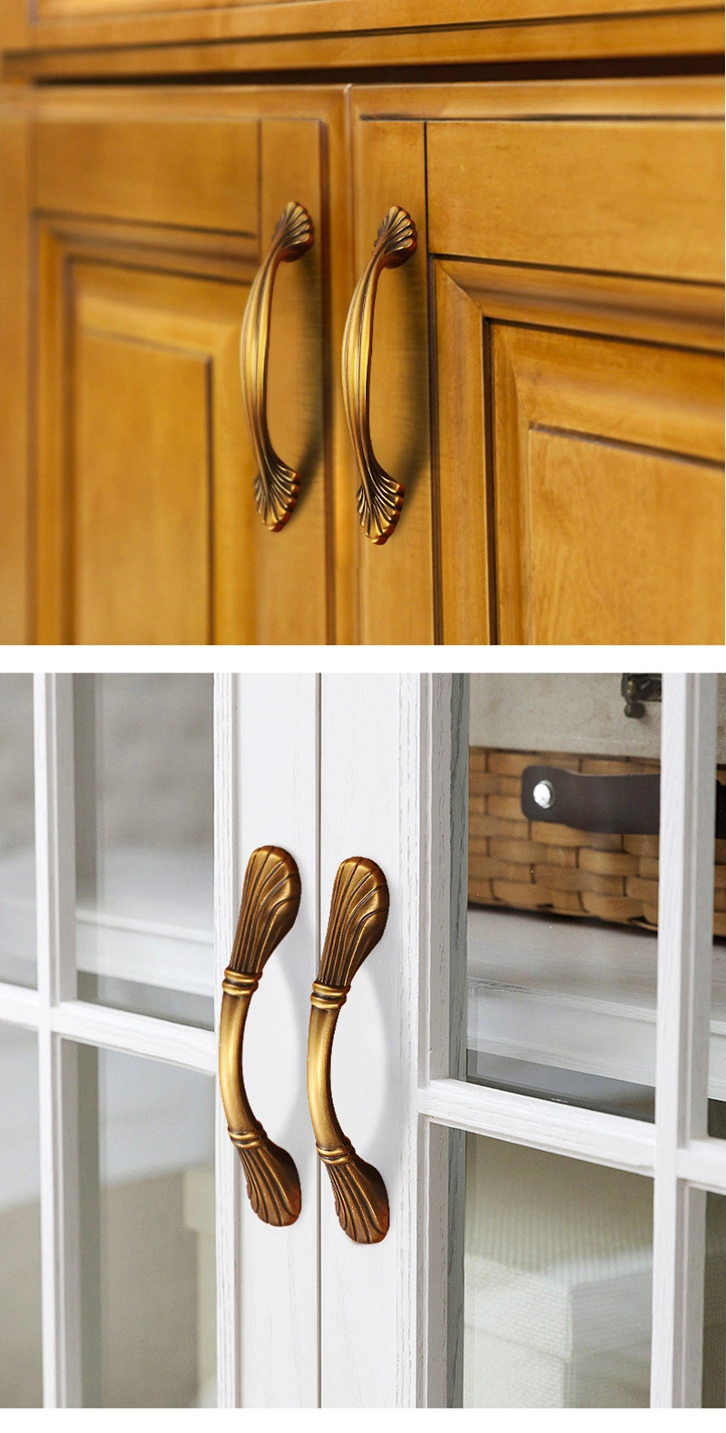 China Manufacturer Zinc Alloy Antique Brass Color Furniture Door Handles Pulls Hardware Vintage Pull Handle for Wardrobe Cabinet Closet Cupboard Dresser Drawer