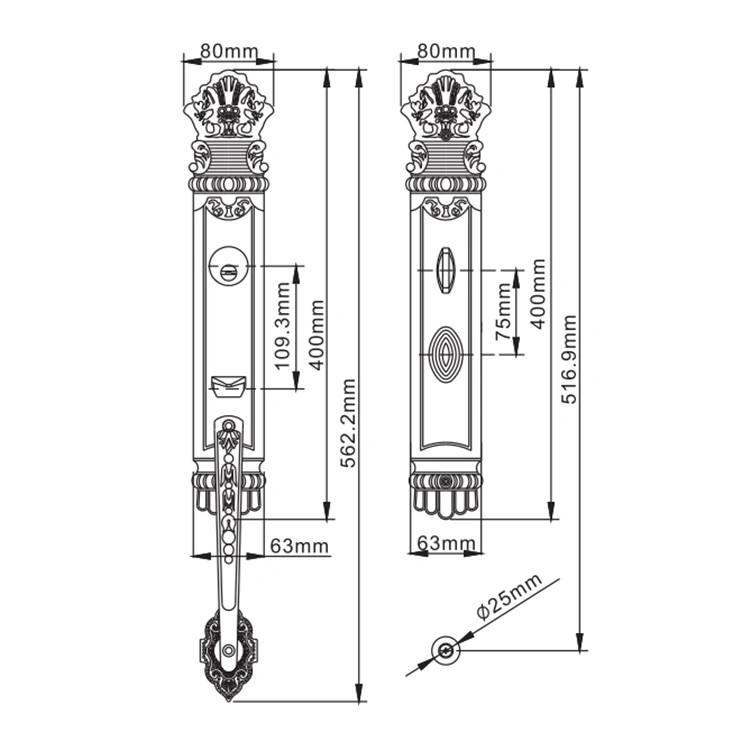 Home Antique Safe Zinc Alloy Solid Key Handle Door Lock