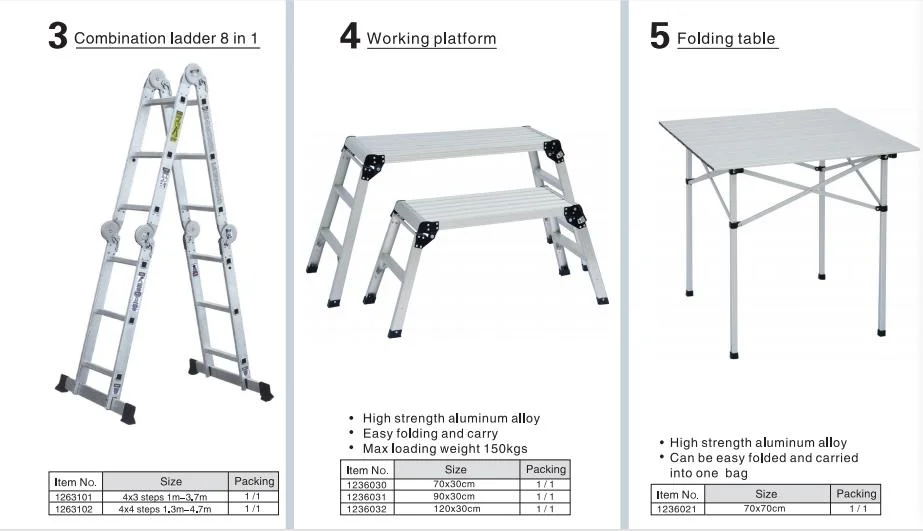 Aluminum Alloy Folding Platform and Ladding Step with High Strength Folding Table