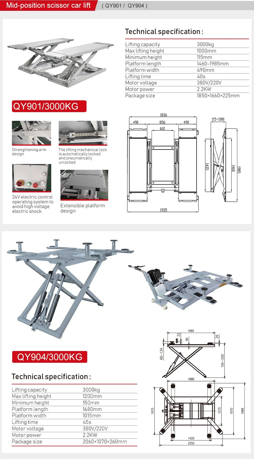 1500kg Pneumatic &amp; Electrical EV Battery Pack Lifting Platform with Max Lifting Height 1720mm