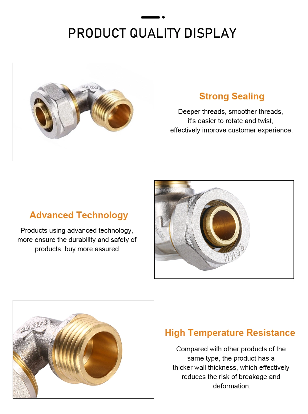 Brass Pex Fittings Brass Elbow Male Elbow Pex-Al-Pex Pipe Connection for Building and Plumbing Water, Oil, Gas