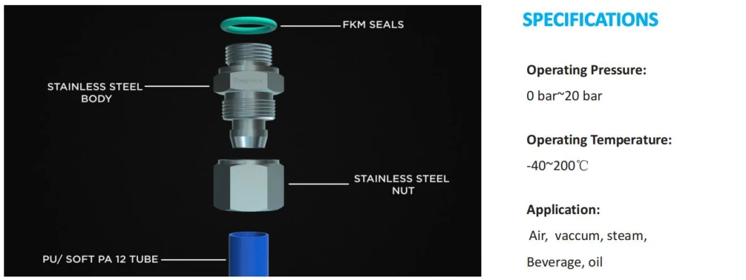 Customizable Stainless Steel 316L Ssrpcf14-G3/8&quot; Quick-Connect Joint Pneumatic Fittings