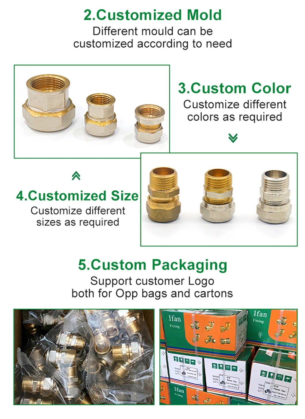 Ifan High Standard Copper Pipe Fitting Pex Compresssion Fittings