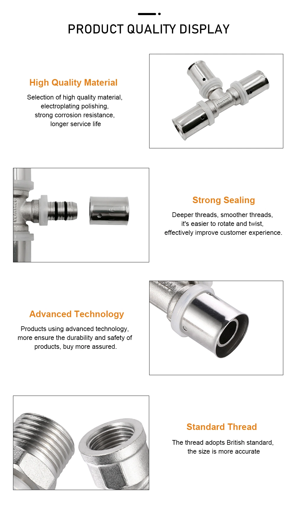 16-32mm Straight Connector Pipe Fitting Tee Pex Press Fitting Pipe Fittings for Pex-Al-Pex Pipe