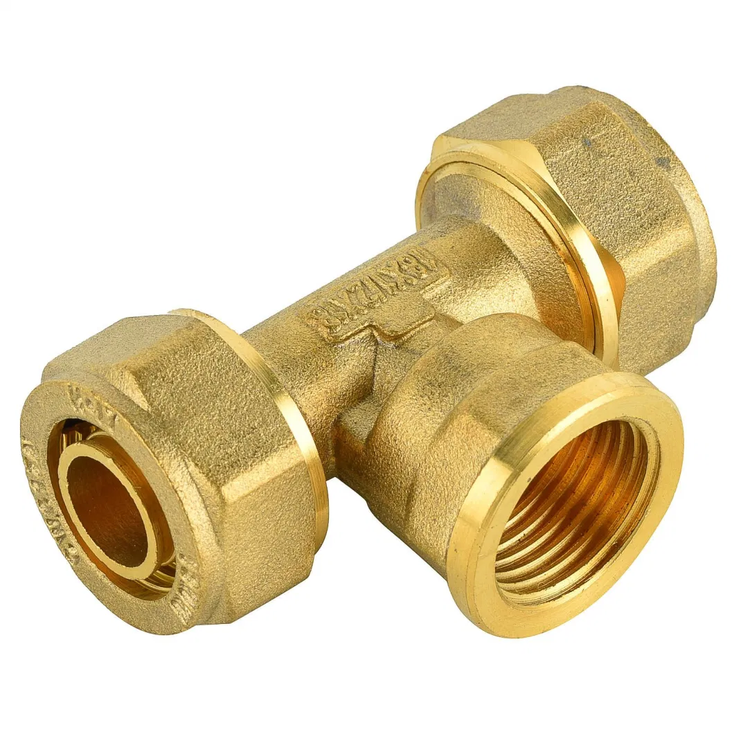 Female Tee Materials Brass Pipe Connector Compression Copper Pipe