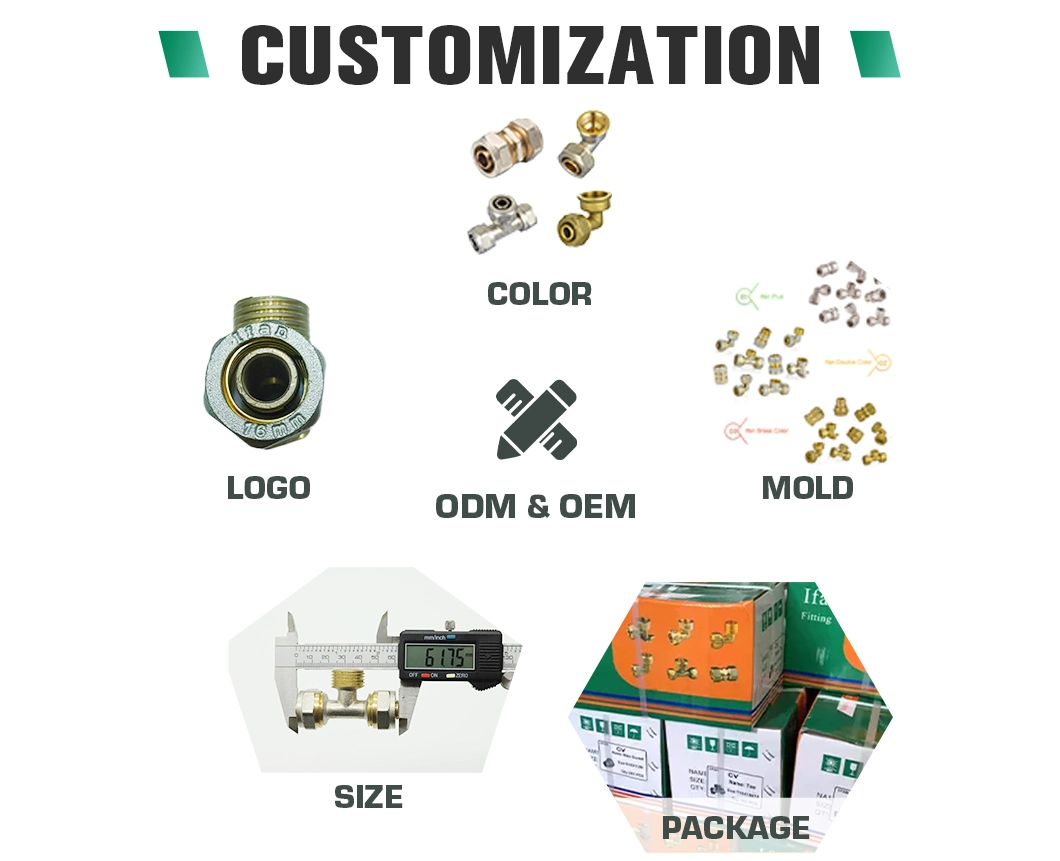 Ifan Customization Pex Brass Compression Fittings 20-32mm Equal Tee Pex Al Pex Pipe Fittings
