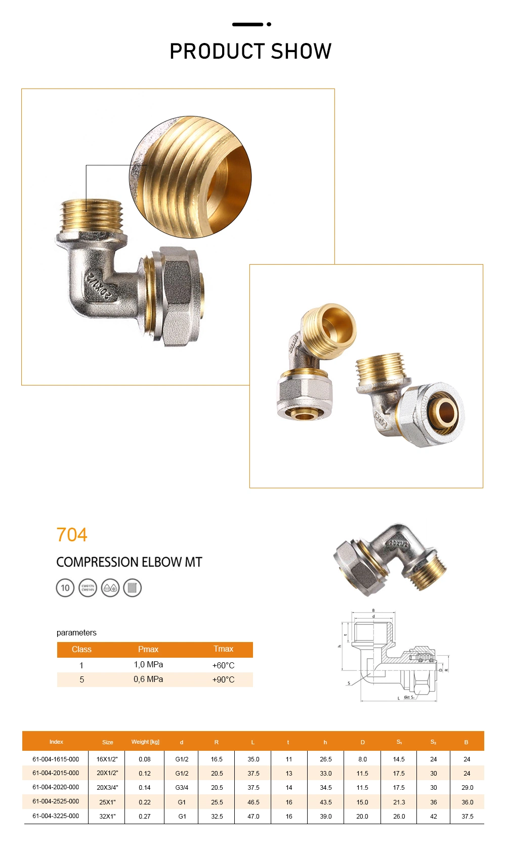 Brass Pex Fittings Brass Elbow Male Elbow Pex-Al-Pex Pipe Connection for Building and Plumbing Water, Oil, Gas