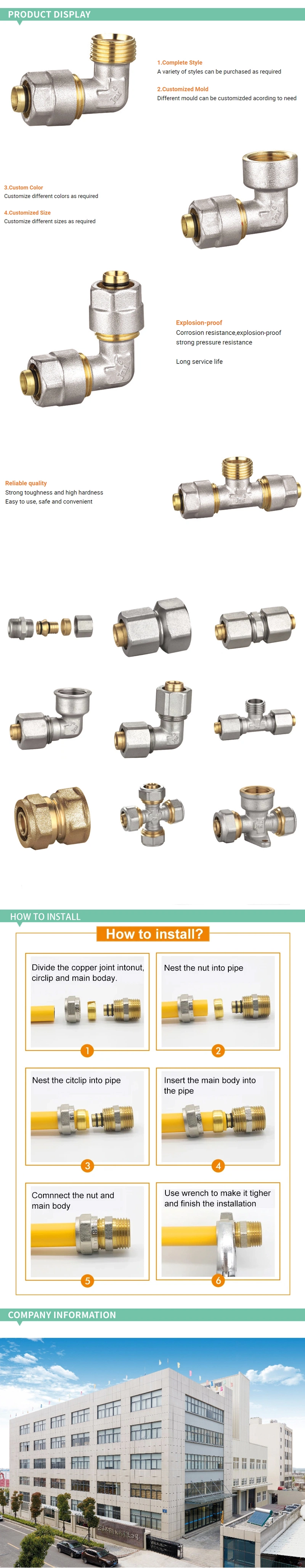 Socket Coupling Connector Copper 1/2- 3/4-1 Compression Fitting Pex Brass Fitting for Pex-Al-Pex Pipe