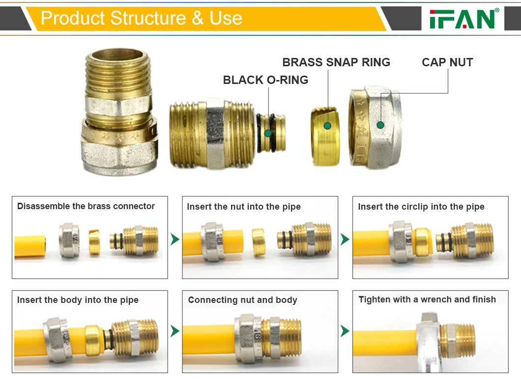 Ifan Durable Plumbing Pex Aluminum Pipe Fittings Pex Compression Brass Male Coupling