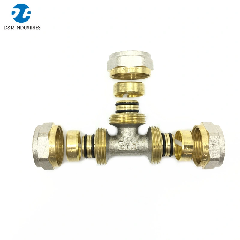 Brass Compression Fittings Copper Tee for Pex Al Pex Pipe