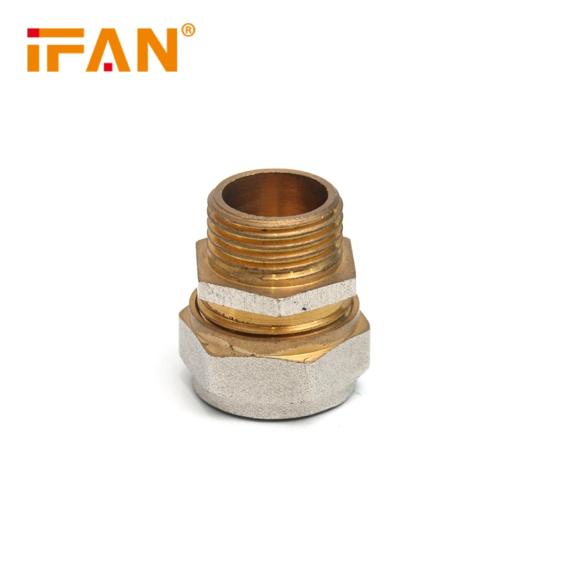 Double Brass Color Thread Connecting Pex Al Pex Pipe Male Coupling