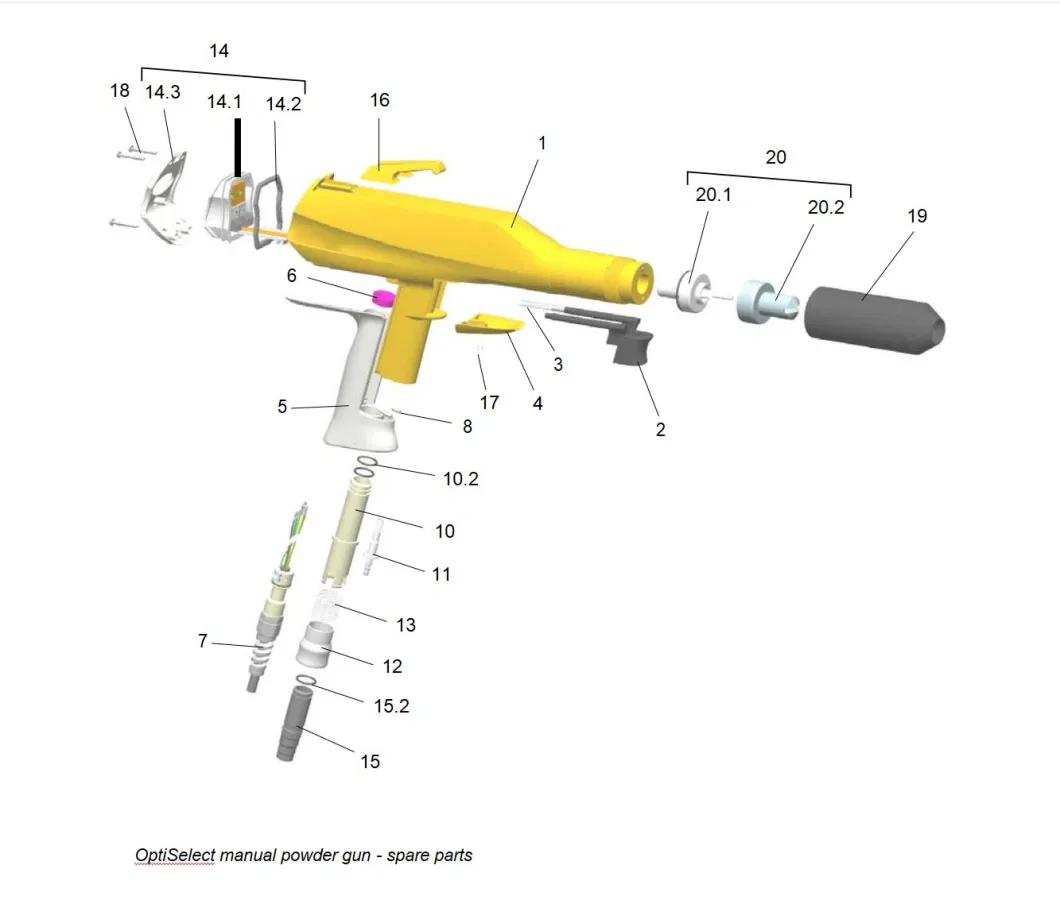 GM Auto Powder Coating System Manual Powder Coating Machine Spray Gun Optiselect Gun GM02 Gun Threaded Sleeve Complete 1000 948