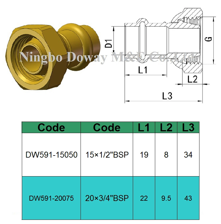 Brass Straight Press Fittings with Loose Nut Female Adaptor