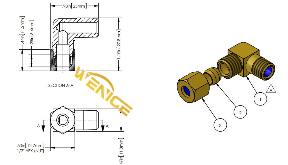 Spot Supply 1/4 Brass Compression Connector Elbow with M (1/8 NPTM) 1/4 Brass Compression Elbow