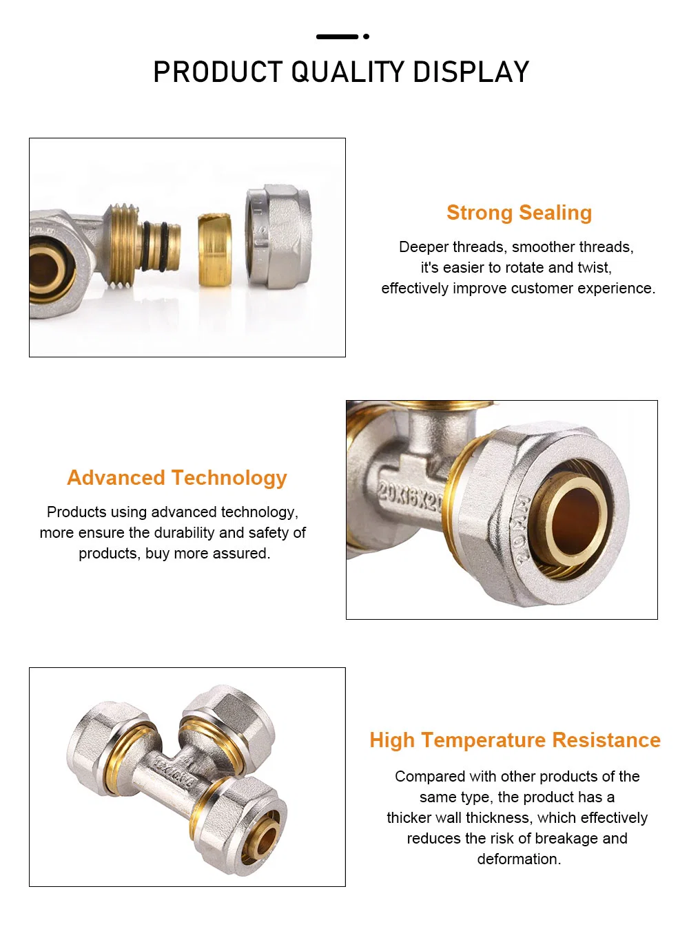 15mm Reducing Tee Equal Brass Compression Fitting for Plumbing