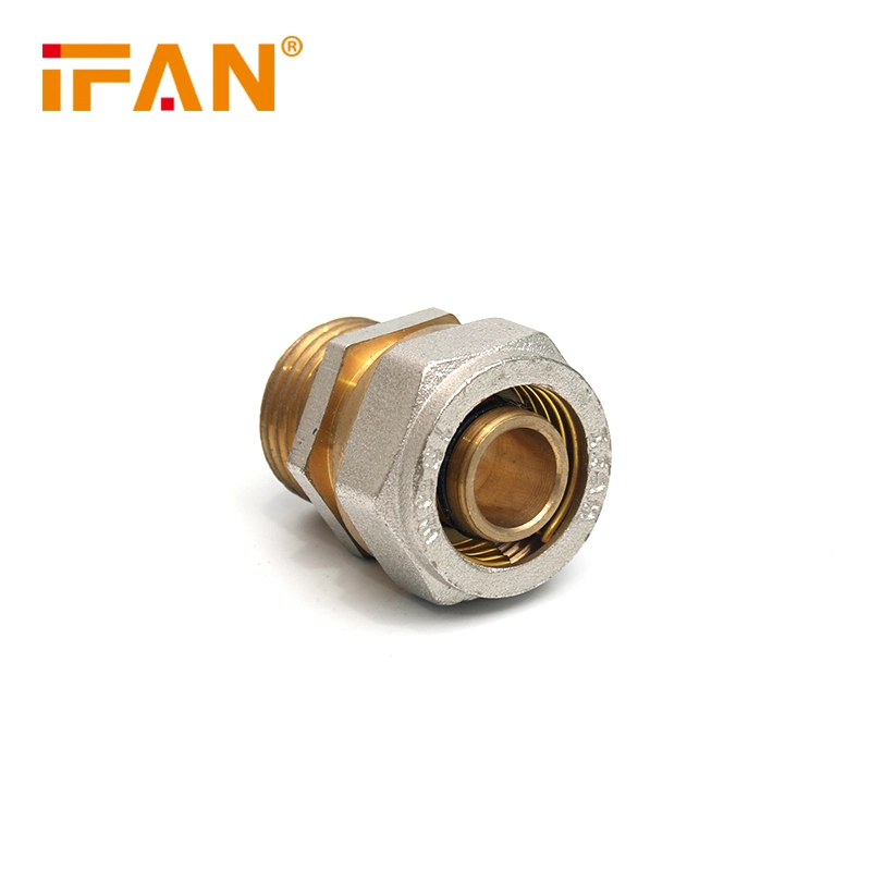 Double Brass Color Thread Connecting Pex Al Pex Pipe Male Coupling