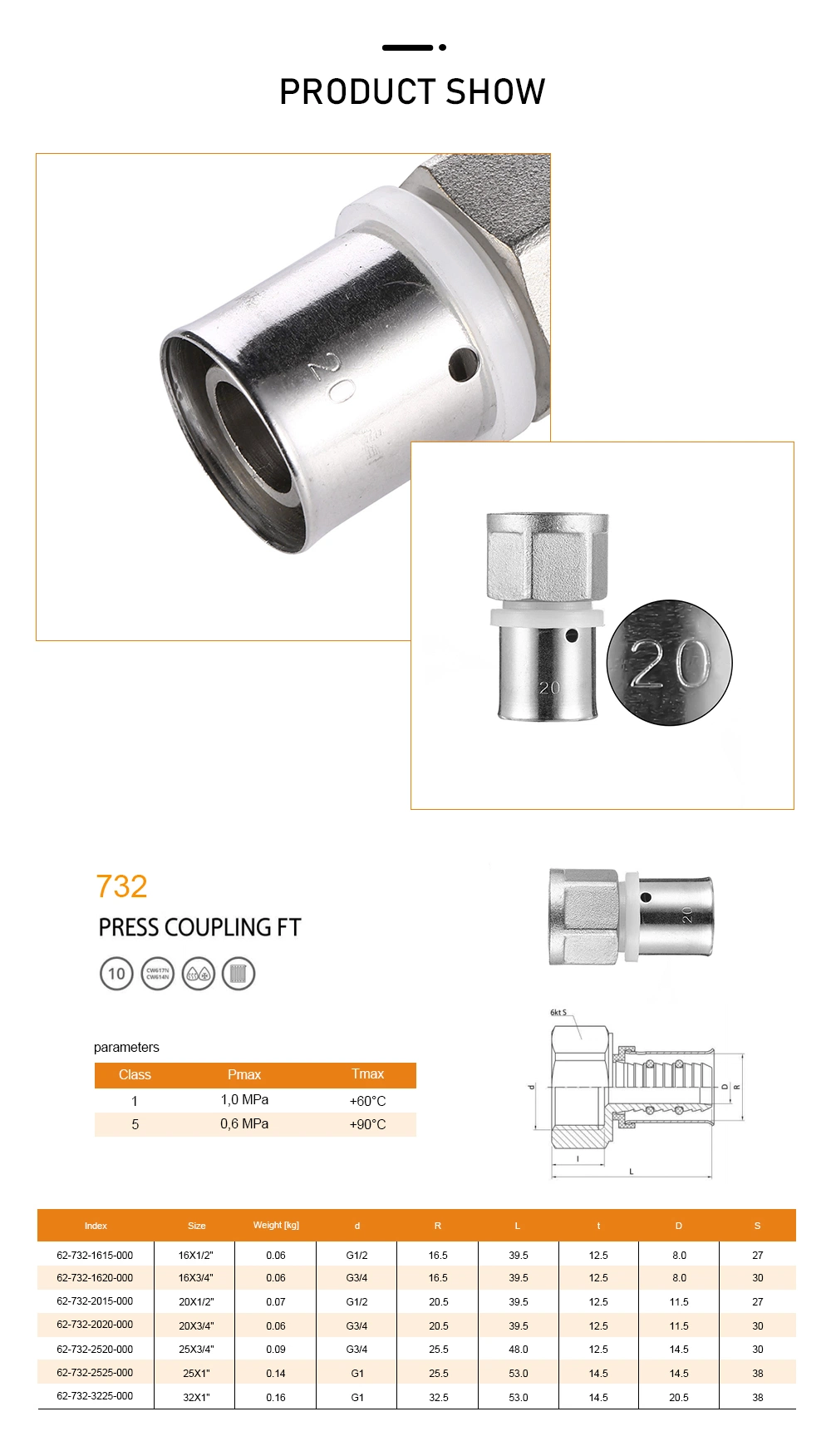 Press Fitting Brass Cw617n Plumbing Pipe Fittings