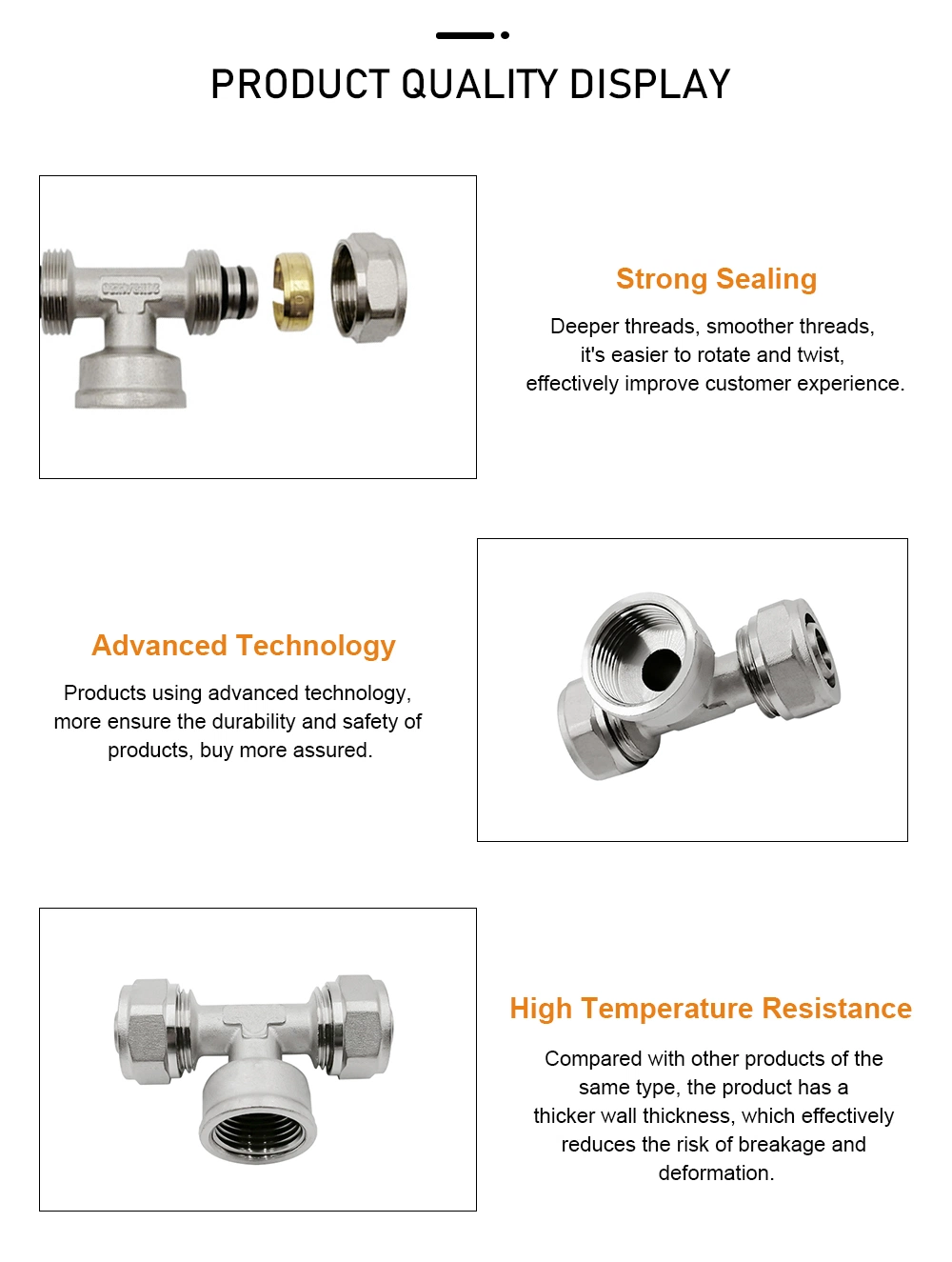 Brass Compression Fitting Male or Female Tee for Water Gas Pipe