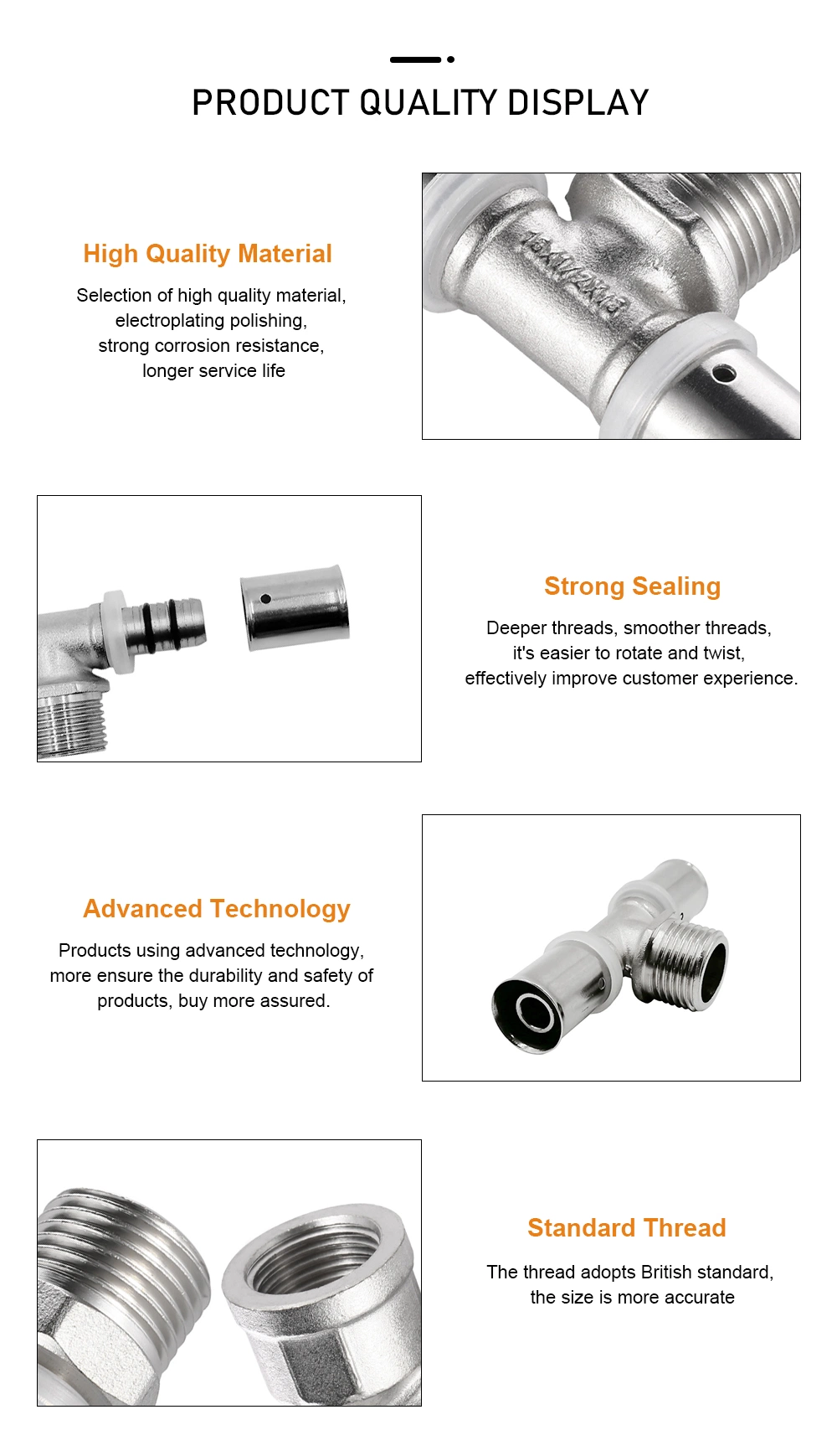 Equal Tee Crimp Fittings Pex Press Brass Pipe Fitting for Water &amp; Gas