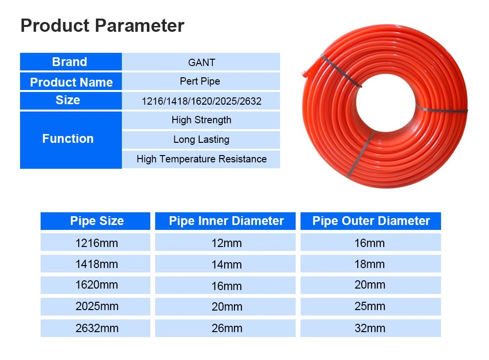 Temp Resistant Underground Plastic Hot Water Pert Underfloor Floor Heating Pex Pipe Plastic Pipes