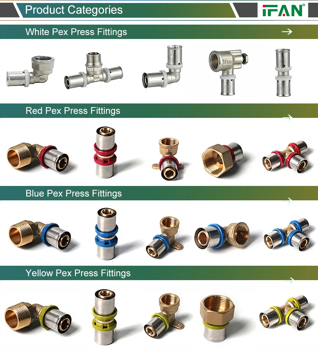 Ifan Wholesale Sliver Brass Pex Plumbing Pex Press 90 Degree Elbow Fittings