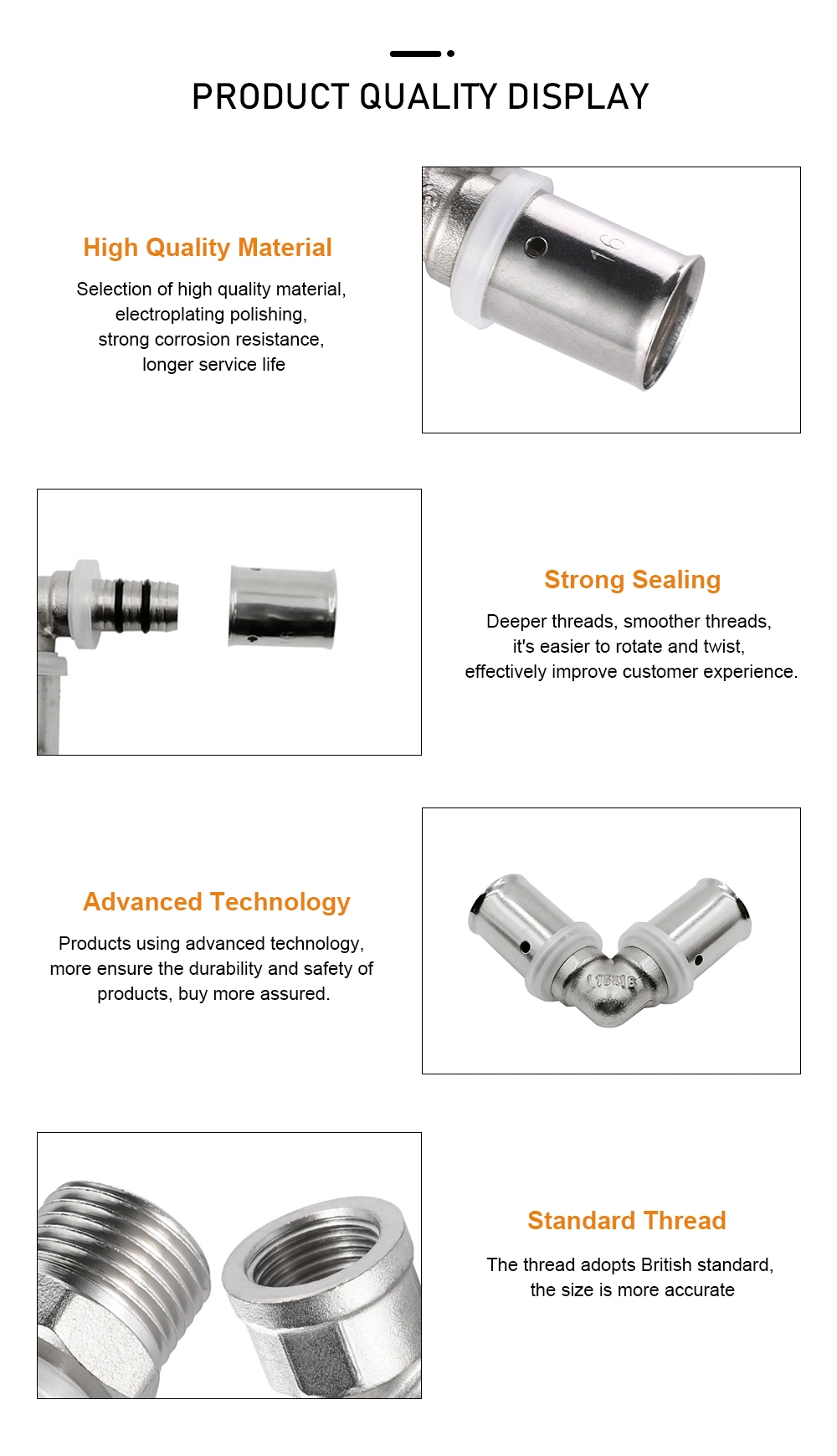 Galvanized Pex&amp; Threaded Brass Pex Pipe Fittings Elbow Press Fitting for Cold Water, Hot Water and Gas Applications