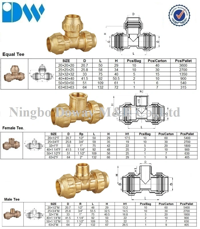 Brass Fitting for Polyethylene Male Tee