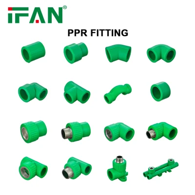 PPR Ifan Adaptador de plástico de color verde de plástico 20-110mm codo de tubo de agua en t los racores de PPR